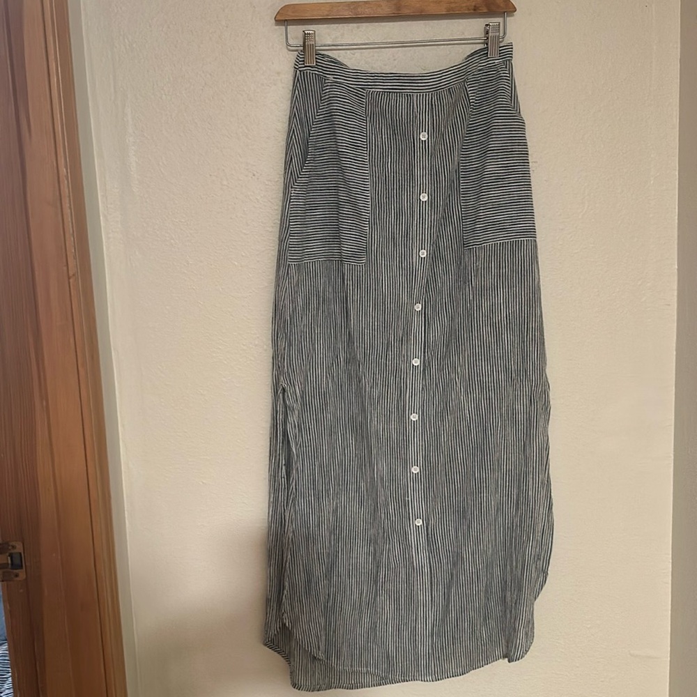 Long linen blue striped maxi skirt